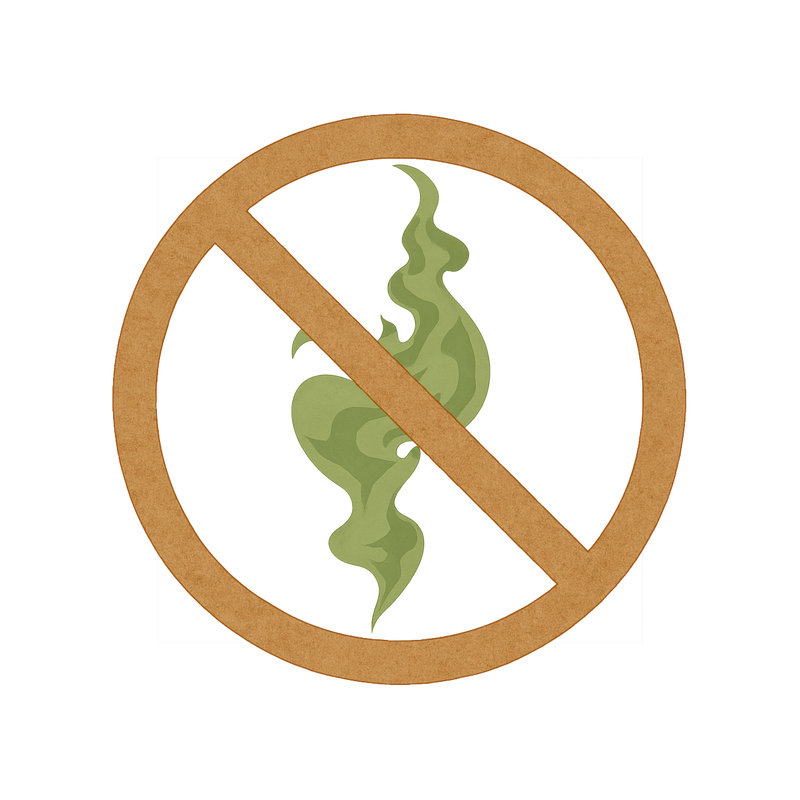 Symbol bestehend aus einem durchgestrichenen Kreis indem sich eine grüne Stinkewolke befindet.