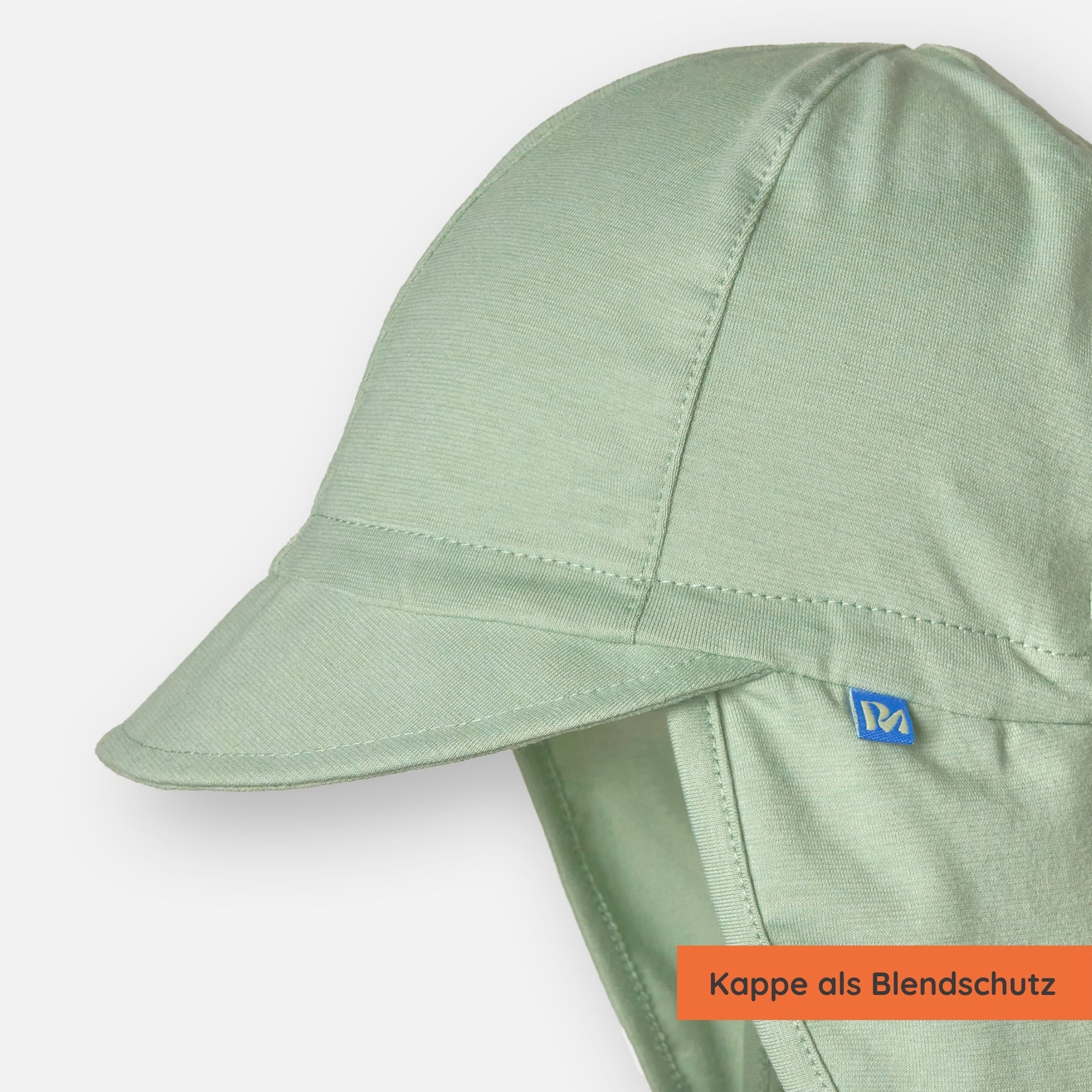 Detailansicht Blendschutz Schirm: UPF50+ Sonnenhut mit Schirm und Nackenschutz als UV-Schutz Kleidung für Kinder.