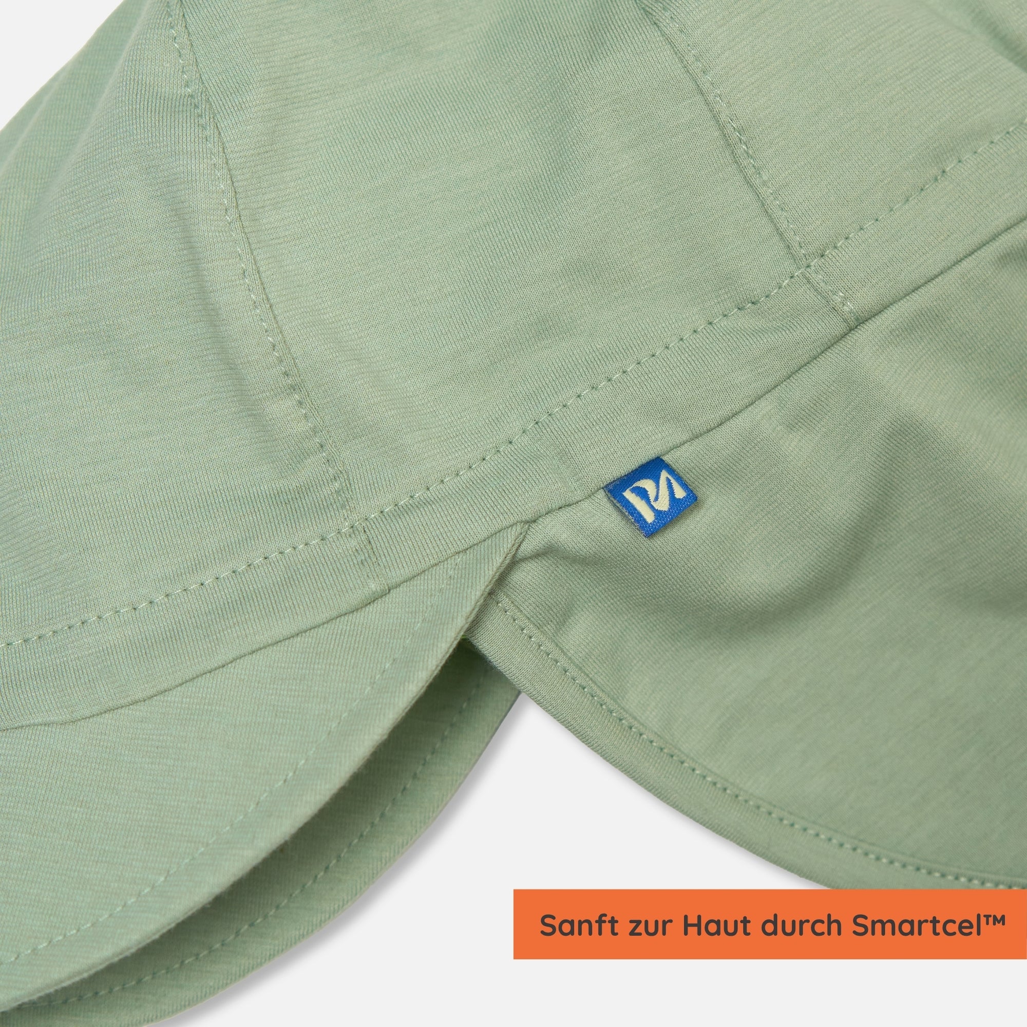 Detailansicht Label: UPF50+ Sonnenhut mit Schirm und Nackenschutz als UV-Schutz Kleidung für Kinder.