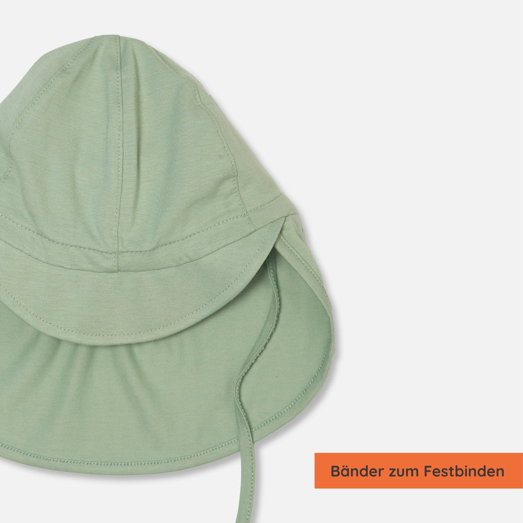 Detailansicht Bänder zum Festbinden: UPF50+ Sonnenhut mit Schirm und Nackenschutz als UV-Schutz Kleidung für Kinder.